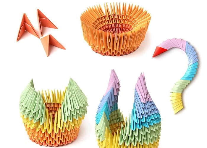 Gyönyörű hattyú az origami technikában